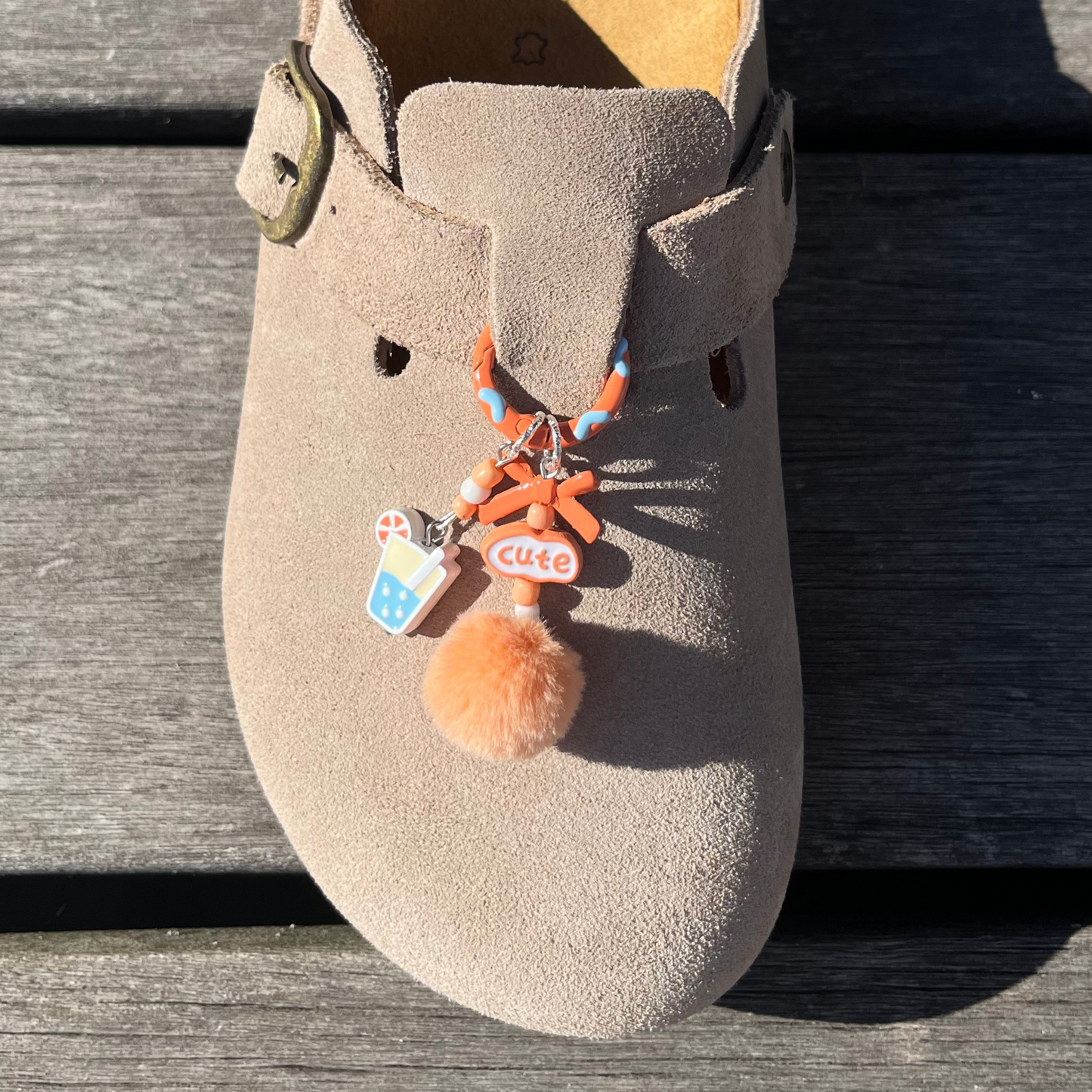 Bague de Sabot avec Perles et Charm's pompom orange