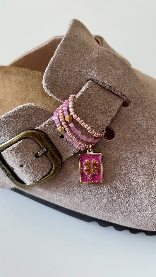 Bague de Sabot avec Perles et Charm's TREFLE ROSE